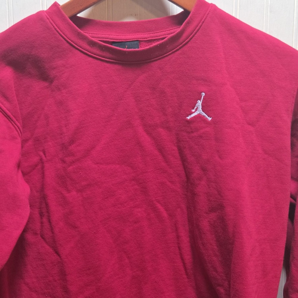 Jordan Sweatshirt Youth 12-13 Yrs Red Jumpman Embroidered Logo Crewneck Fleece
